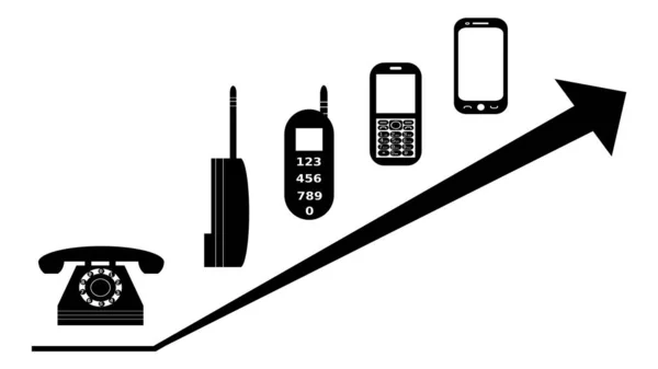 固定电话至智能手机的图片 电话旅行 黑白矢量图形设计 — 图库矢量图片