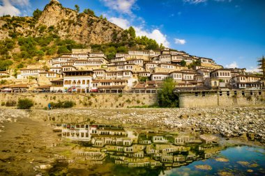 Destination in Albania, Berat,view to the old town clipart
