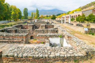 Hitorical site with ruins of Heraclea city with no peole and  nature in Bitola. Macedonia clipart