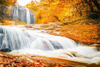 Suuctu, sonbahar doğasıyla birlikte yerin altından yeryüzüne düşer. Dramatik, ipeksi, sanatsal arkaplan resmi. Türkiye 'de Seyahat.