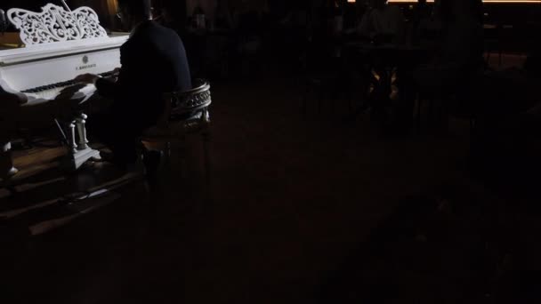 Bir Piyanistin Seyirci Arka Planında Kendi Müziğini Icra Edişi Gece — Stok video