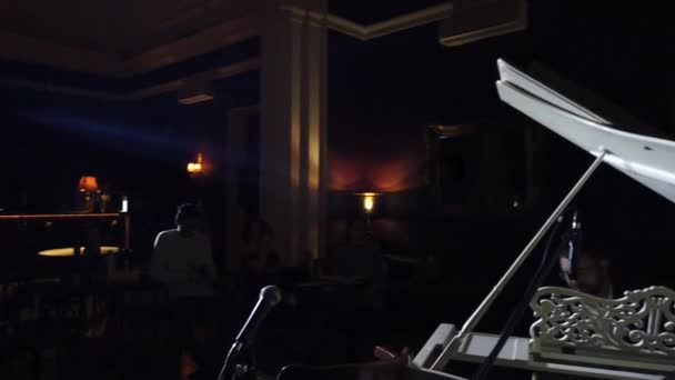 Vue Ensemble Pianiste Jouant Propre Musique Sur Fond Public Vue — Video