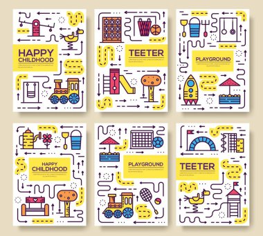 Set of thin line kids pattern concept. Art playground field, magazine, book, poster, abstract, banners, element. Vector fun outdoor park outline package greeting card or invitation brochure design vector Set of thin line kids pattern concept. Art playground field, magazine, book, poster, abstract, banners, element. Vector fun outdoor park outline package greeting card or invitation brochure design vector