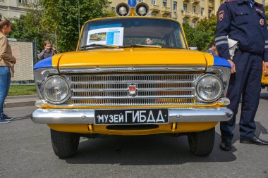 Rusya, Moskova, 17 Mayıs 2017. Eski Sovyet polis araba Sergisi