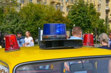 Rusya, Moskova, 17 Mayıs 2017. Eski Sovyet polis araba Sergisi