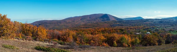 Autumn Panorama View Yellow Mountain Forest Village — Stock Photo, Image
