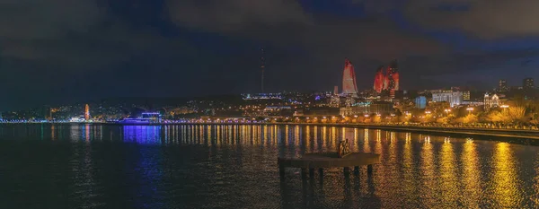 Azerbaijan Baku February 2019 View National Seaside Park Night — Stock Photo, Image