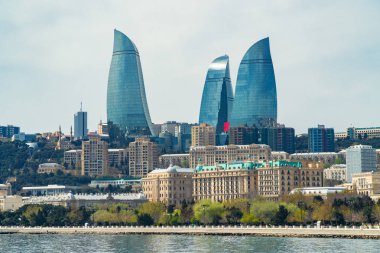 Bakü, Azerbaycan 16 Nisan 2019 Alev Kuleleri Görünümü