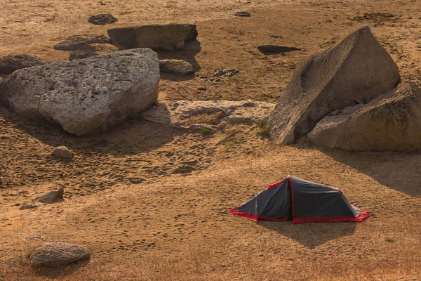 Tourist tent among the rocks