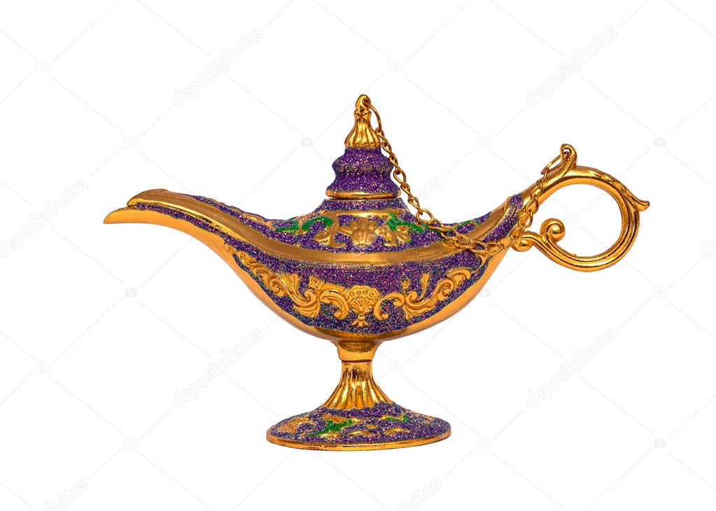 Vintage handmade Aladdin lamp isolated on white