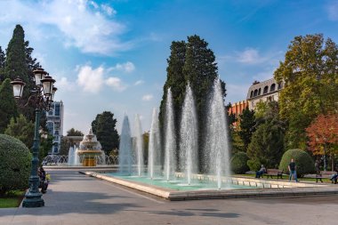 Azerbaycan, Bakü, 30 Ekim 2019 Şehir Parkı Çeşmeleri