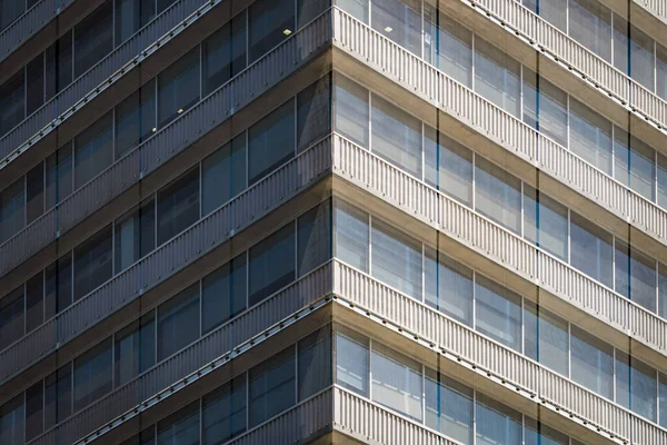 Vista Simétrica Canto Edifício Residencial Coberto Com Uma Malha — Fotografia de Stock