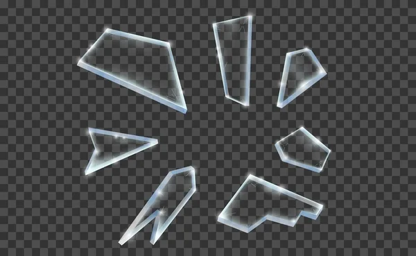 Fragmentos Vidrio Ilustración Vectorial Realista Set Cristales Rotos Transparentes Aislados — Archivo Imágenes Vectoriales