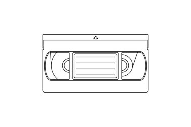 VHS bant siyah çizgi simgesi. Vektör illüstrasyonu beyaz arkaplanda izole edildi