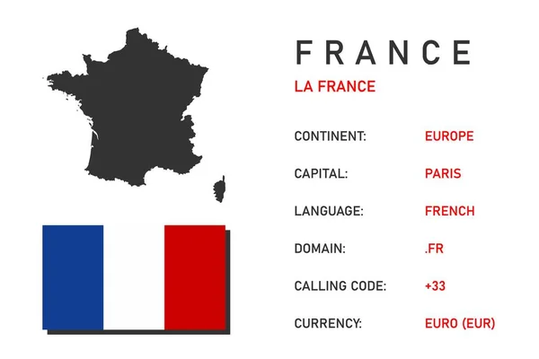 法国符号 旅行者的主要信息 法国的地图 首都和货币 信息图片 在白色背景上孤立的向量图 — 图库矢量图片
