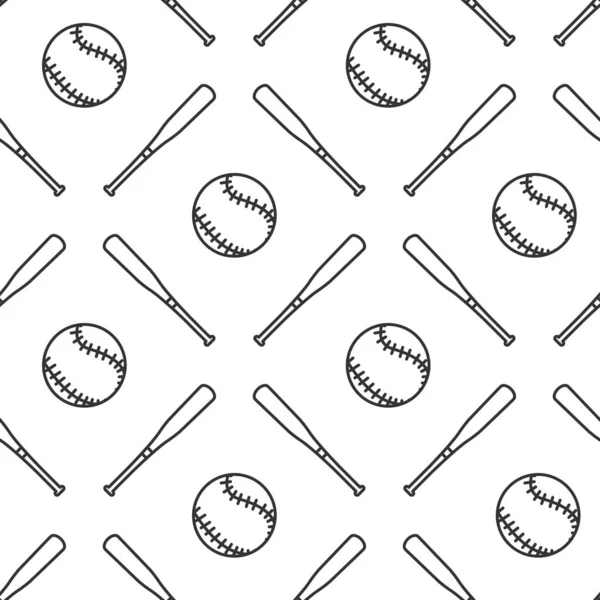 Modèle Sans Couture Batte Baseball Balle Noir Blanc Illustration Vectorielle — Image vectorielle