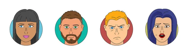 Conjunto Quatro Avatares Personagens Com Humor Diferente Cara Humana Zangada —  Vetores de Stock
