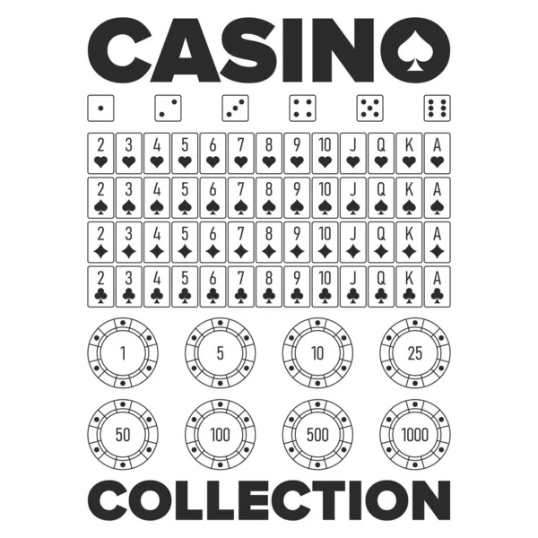 Colección Iconos Línea Casino Derrame Cerebral Conjunto Iconos Poker Plano — Archivo Imágenes Vectoriales