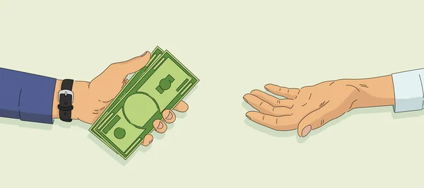 Mãos Segurar Contas Dinheiro Uma Mão Dando Dollarf Para Outra Ilustração De Stock
