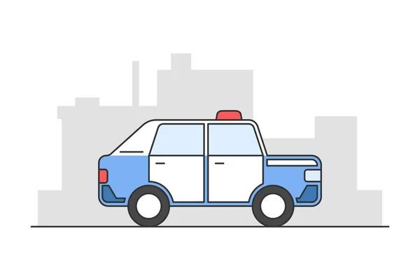 Flat Style Police Car City Landscape Isolated White Background Side — Stock Vector