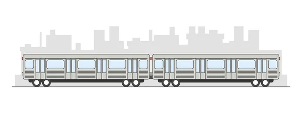 Trem Metrô Estilo Plano Com Paisagem Cidade Atrás Isolada Fundo —  Vetores de Stock