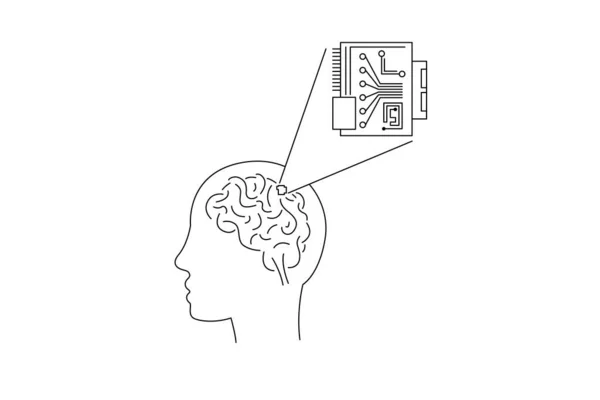 Modern Futuristic Human Brain Chip Implanted Human Head Icon Flat — Stock Vector