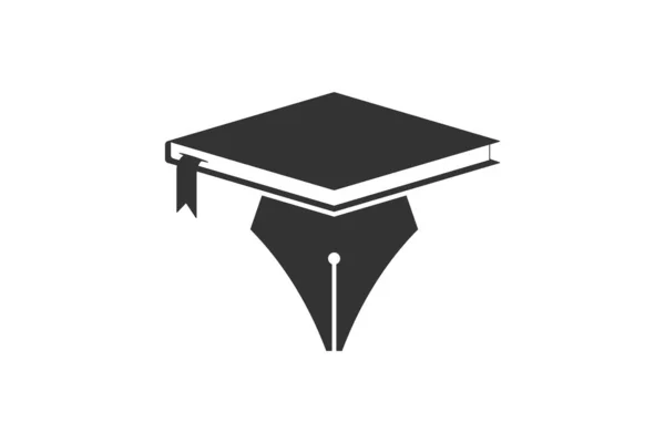 教育の概念 抽象的な帽子の形は本やペンで構成されます 卒業キャップと卒業証書ブラックウェブアイコン 白い背景に独立したベクトル図 — ストックベクタ