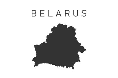 Belarus haritası. Üzerinde yazı olan siyah siluet ülke sınırı. Vektör illüstrasyonu beyaz arkaplanda izole edildi