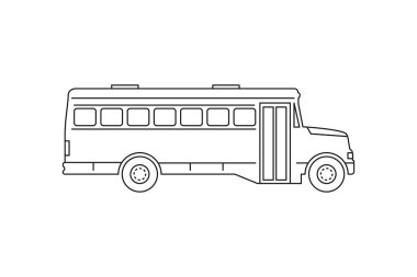 Okul servisi ikonu. Siyah çizgi işareti. Düz biçim vektör çizimi beyaz arkaplanda izole edildi