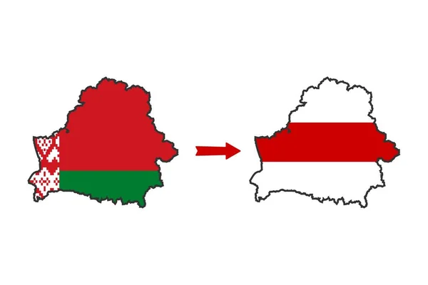 Białoruś Mapa Koncepcja Zmian Kraju Stara Sowiecka Flaga Zastąpiona Nową — Wektor stockowy