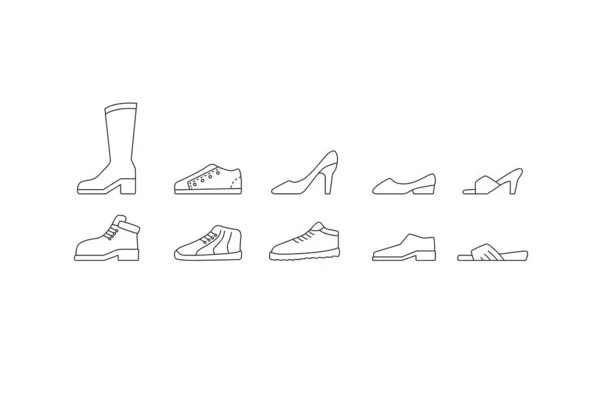 Set Iconos Zapatos Hombre Una Colección Femenina Signos Web Línea — Vector de stock