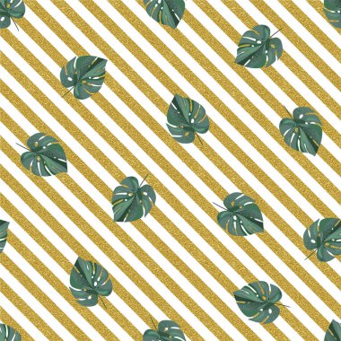 Yeşil Palmiye Altın Çizgili Arkaplan Bırakıyor