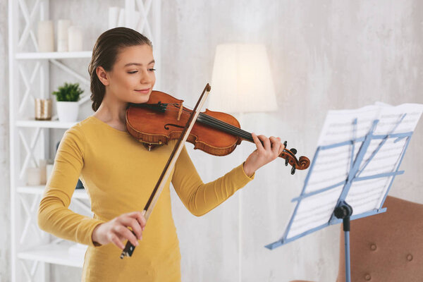 Charming young woman playing the violin