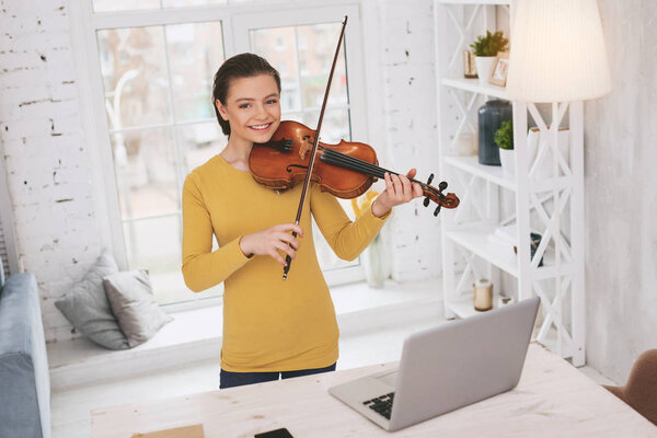 Beautiful girl looking straight at camera