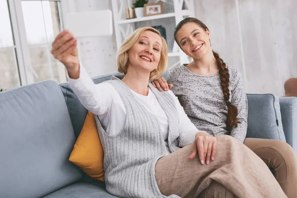 Delighted females spending weekend with pleasure — Stock Photo, Image