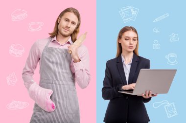 Çalışma ve erkeklerle eşit haklara sahip feminist kadın