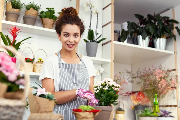 Nette junge Frau arbeitet — Stockfoto