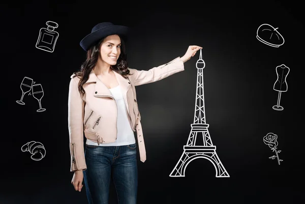 Hello Paris Happy Young Woman Making Her Dream Come True — Stock Photo, Image