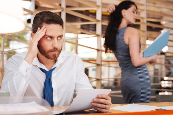 Excited man thinking about his hot worker — Stock Photo, Image