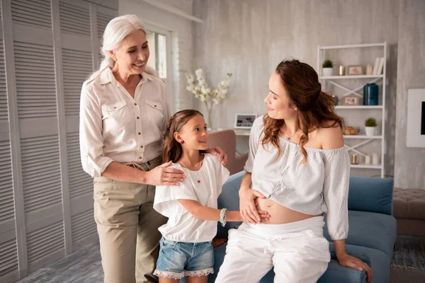 Three stylish women spending weekend at home — Stock Photo, Image