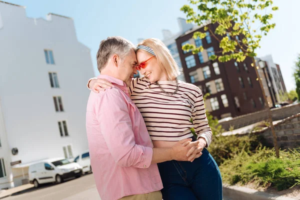 Delighted nice couple standing together — Stock Photo, Image