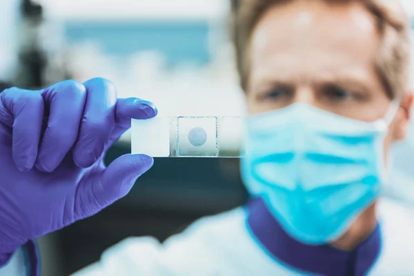 Focused photo on male hand that holding piece of glass — Stock Photo, Image