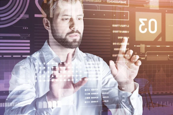 Careful Programmer Professional Experienced Programmer Looking Concentrated While Being His — Stock Photo, Image