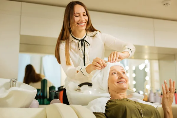 Delighted cheerful woman laughing — Stock Photo, Image