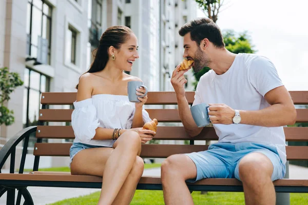 Joyful nice couple having lunch — Stock Photo, Image