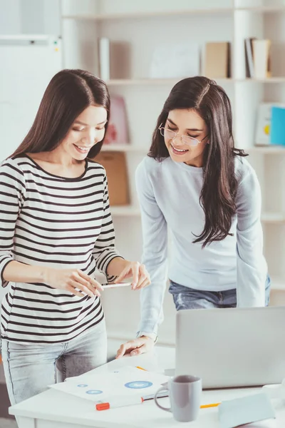 Positive nice women taking photos — Stock Photo, Image