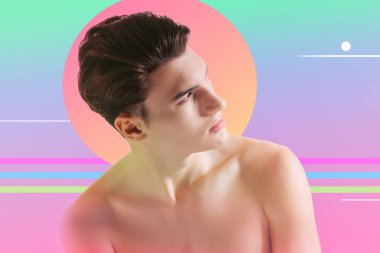 Hiçbir T gömlek giymiş ve düşünceli arıyorum yakışıklı adam