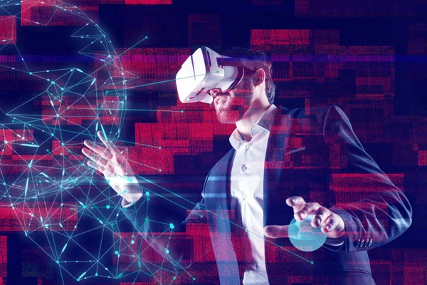 Calm web developer using virtual reality while working with holograms — Stock Photo, Image