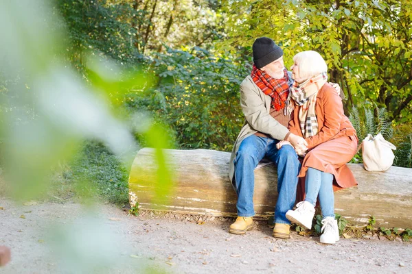 Aangename bejaarde echtpaar gaan samen naar het park — Stockfoto