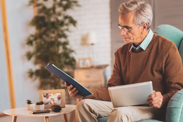 Financial director feeling busy reading reports